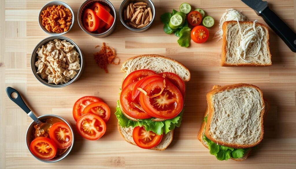 step-by-step assembly of kimchi tuna sandwich step-by-step assembly of kimchi tuna sandwich
